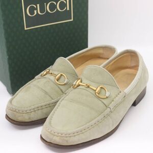 Gucci Beige Suede Leather & Gold Horsebit Loafers Vintage Y2K, Size EU 37/US 6.5
